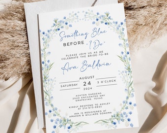 Something Blue Floral Bridal Shower Invitation Template, Recipe Card, Blue Wildflower Shower Invitation, Editable Bridal Brunch, Download