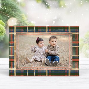 Photo Christmas Card Template, Pink Plaid Christmas Card, Green Red Navy Gold Plaid Holiday Card, Preppy Christmas Card, Instant Download