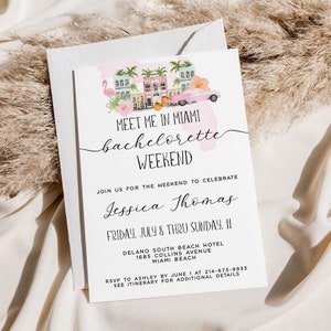 Miami Bachelorette Weekend Invitation Template, Printable Hen Party Invitation, Editable South Beach Girls Weekend Invite, Bach Weekend