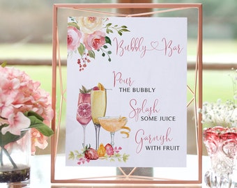 Bubbly Bar Template, Mimosa Editable Drink Menu, Momosa Printable Bar Menu, Champagne Toast Sign, 4,000+ Drink Images, Blush Pink Yellow