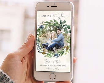 Modello Save the Date floreale verde oro: invito elettronico per matrimonio (1080x1920px)