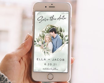 Plantilla digital para guardar la fecha de boda con eucalipto