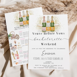 Veuve Before Vows Bachelorette Weekend Itinerary, Invite Template, Editable Birthday Party Agenda, Veuve Champagne Girls Weekend, Text/Print