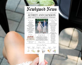 Newspaper Wedding Program Fan Template: DIY Timeline Card (Digital Download)