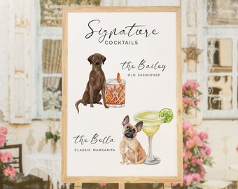 Signature Drink Sign with Pet, Minimalist Pet Drink Sign Wedding, Signature Cocktail Sign Dog, Modern Drinks Sign Pets, Cocktail Sign Pet