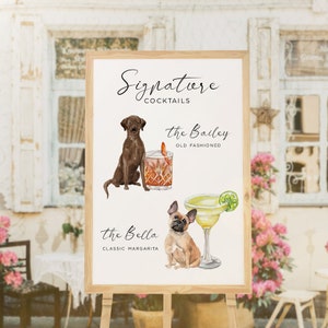 Signature Drink Sign with Pet, Minimalist Pet Drink Sign Wedding, Signature Cocktail Sign Dog, Modern Drinks Sign Pets, Cocktail Sign Pet