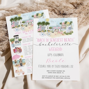 Seacrest Beach Bachelorette Wochenend-Reiseplan + Einladungsvorlage, bearbeitbare Hen Party Agenda, 30A Florida Girls Weekend-Zeitplan, Text / Druck