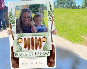 Safari Truck Photo Prop Frame: Jungle Birthday Decor (Editable Template)