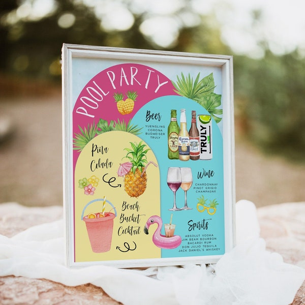 Pool Party Bar Menu Template, Summer Party Drink Menu, Tropical Beach Bar Sign, Bachelorette Party, Beach Bucket Cocktail, Sand Bucket Drink