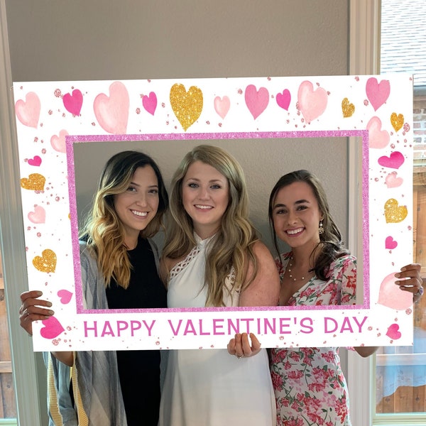 Valentines Day Photo Prop Frame Printable Template, Valentines Party Photo Prop Frame, Valentines Day Decoration, Hearts Social Media Frame