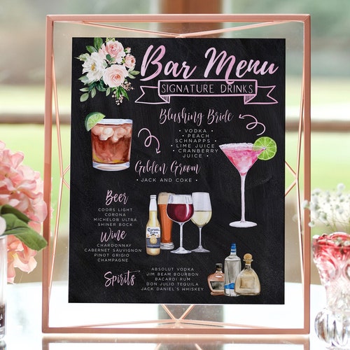 Signature Drinks Sign Pink Floral Signature Cocktails | Etsy