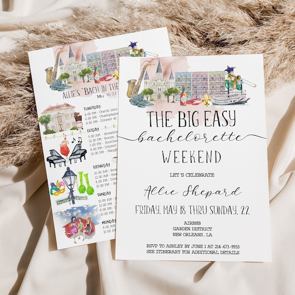 New Orleans Bachelorette Weekend Itinerary + Invite Template, Editable Itinerary, Mardi Gras Agenda, Big Easy Girls Weekend, Text/Print