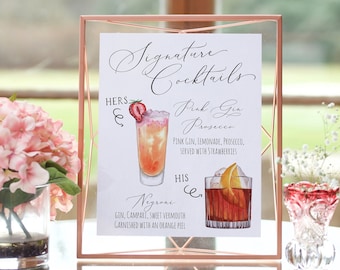Modello di cartello per cocktail d'autore, modello di menu per drink di nozze con calligrafia, menu da bar moderno, cartello per drink d'autore, oltre 4.000 immagini di drink