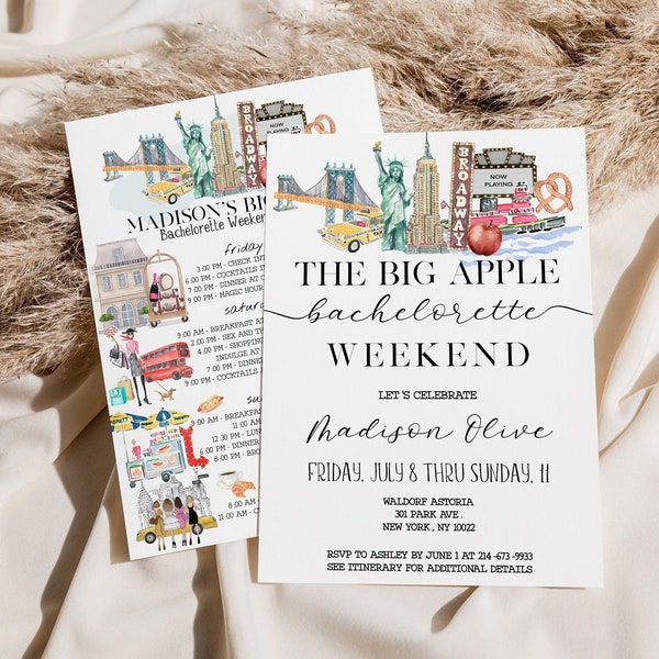 New York City Bachelorette Weekend Itinerary + Invite Template, Editable Itinerary, Big Apple Agenda, Girls Weekend Schedule, Text/Print