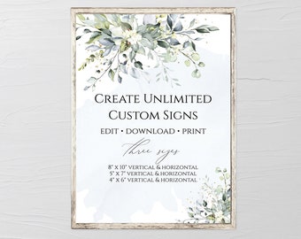 Dusty Blue Succulent Wedding Sign Template: Greenery Watercolor (Digital Download)