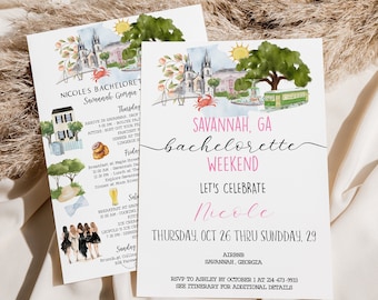 Savannah Georgia Bachelorette Weekend Itinerary + Invite, Template, Hen Party Itinerary, Bridal Shower, Girls Weekend Schedule, Text / Print