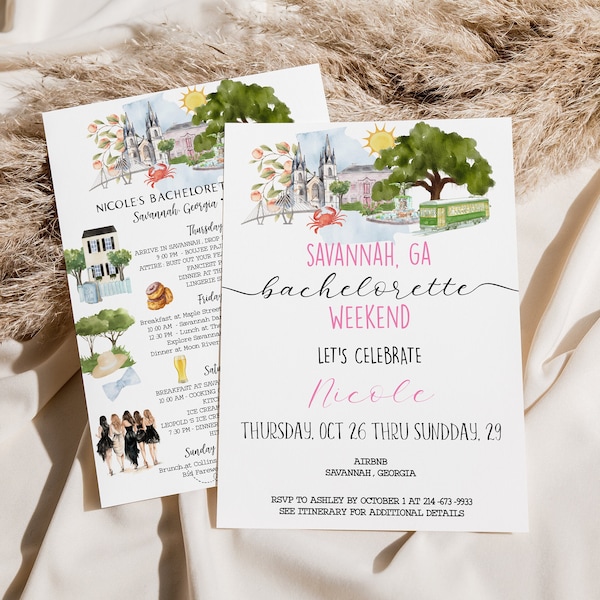 Savannah Georgia Bachelorette Weekend Itinerary + Invite, Template, Hen Party Itinerary, Bridal Shower, Girls Weekend Schedule, Text / Print