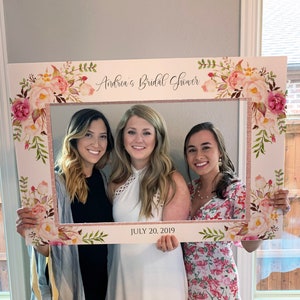 Photo Prop Frame Printable, Shower Photo Prop Frame Template Horizontal, Baby Shower Decoration, Boho Rustic Rose Gold Shower Backdrop