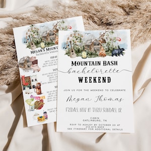 Mountain Bachelorette Weekend Itinerary + Invite Template, Editable Bach Itinerary, Gatlinburg, Smoky Mountains Girls Weekend, Text/Print