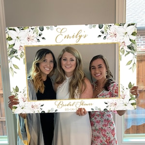Bridal Shower Photo Prop Frame Printable Template, White Lily & Greenery Wedding, Hen Party Photo Frame, Succulent Eucalyptus, Selfie Frame