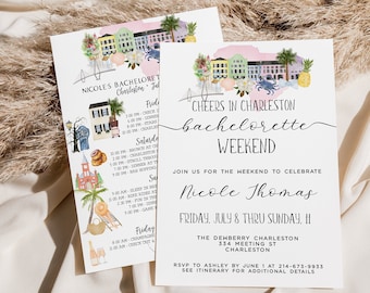 Charleston Bachelorette Weekend Itinerary + Invite, Template, Hen Party Itinerary, Bridal Shower, Girls Weekend Schedule, Text or Print