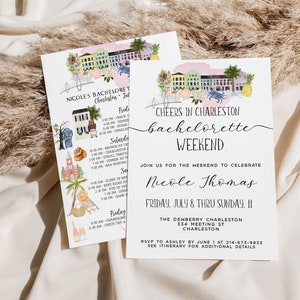 Charleston Bachelorette Weekend Itinerary + Invite, Template, Hen Party Itinerary, Bridal Shower, Girls Weekend Schedule, Text or Print