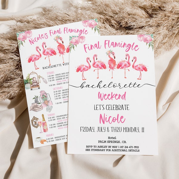Final Flamingle Bachelorette Weekend Itinerary + Invite Template, Editable Hen Party Agenda, Flamingo Girls Weekend Schedule, Text/Print