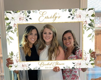 Photo Prop Frame PRINTED, Ready to Use, White Lily Greenery Bridal Shower, Baby Shower, Wedding Photo Booth, White Photo Prop, Selfie Frame