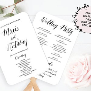 Modèle d'éventail de programme de mariage, calligraphie à imprimer pour les éventails de programme de mariage, programme de mariage, impression sur papier kraft ou papier cartonné léger