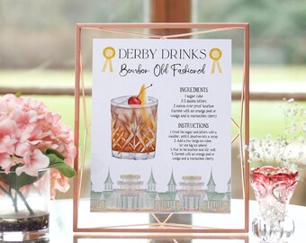 Kentucky Derby Party Cocktail Recipe Cards, Editable Derby Day Party Drink Signs, Mint Julep, Kentucky Mule, Oaks Lily, Old Fashioned, DIY