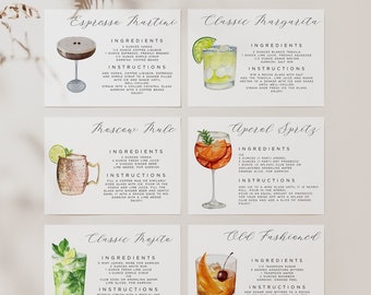Cocktail Recipe Cards Template, Editable Drink Recipe Card, Printable Recipe Card, Cocktail Party Drink Card, DIY Recipe Cards 4,000+ Images