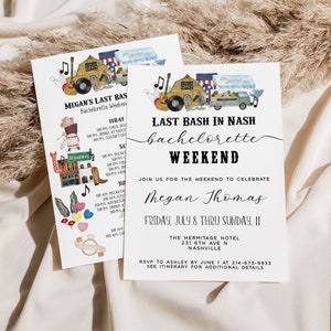 Nashville Bachelorette Weekend Itinerary + Invite Template, Editable Bach Itinerary, Last Bash in Nash, Girls Weekend Schedule, Text/Print