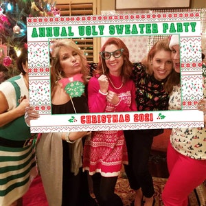 Holiday Party Photo Prop Frame, Ugly Christmas Sweater Party Photo Prop Frame Printable Template, Selfie Photo Prop, Christmas Party Decor