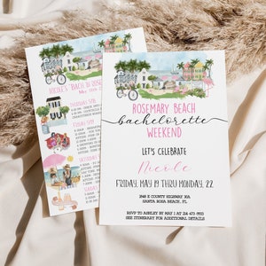 Itinerario del fine settimana di addio al nubilato a Rosemary Beach + modello di invito, agenda modificabile per addio al nubilato, programma del fine settimana per ragazze della Florida 30A, testo/stampa