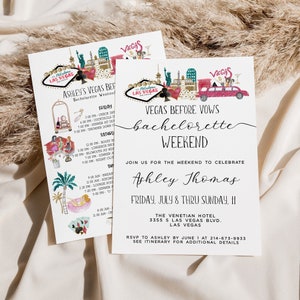 Itinerario de fin de semana de despedida de soltera en Las Vegas + plantilla de invitación, itinerario de despedida de soltera imprimible, despedida de soltera, horario de fin de semana para niñas, texto/impresión