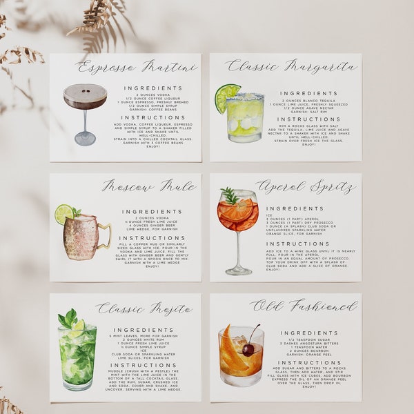 Cocktail Recipe Cards Template, Editable Drink Recipe Card, Printable Recipe Card, Cocktail Party Drink Card, DIY Recipe Cards 4,000+ Images