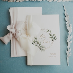 Bruiloft geloften boekje sjabloon, afdrukbare zijn en haar Eucalyptus groen, geometrische bruiloft geloften kaartsjabloon, bewerkbare Instant Download