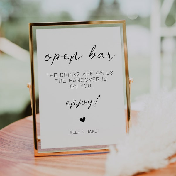 Open Bar Sign Printable Template, Modern Minimalist Bridal Shower Sign Template, Wedding Open Bar Table Sign, Open Bar Shower DIY Signage
