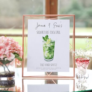 Signature-Getränkevorlage, moderne bearbeitbare Getränkekarte, minimalistische druckbare Barkarte, Signature-Drinks-Schild, über 7.000 Getränkebilder, Greenery