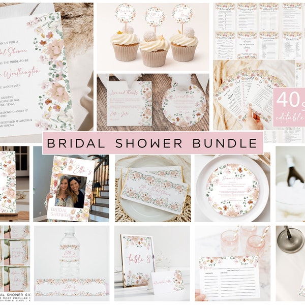 Bridal Shower Mega Bundle, Wildflower Bridal Shower Editable Templates, Floral Shower, Printable Bridal Shower Decorations, Games +, Elle