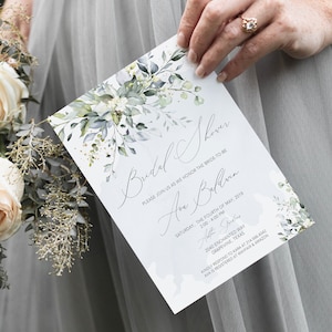 Modelo de convite para chá de panela suculento, chuveiro azul empoeirado e verde, casamento em aquarela, chá de casal para impressão DIY, 100% editável