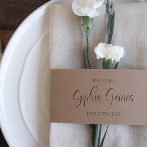 Serviettenverpackung Platzkarten Vorlage, druckbare Hochzeit Tischkarten, DIY Serviettenring Gedeck, bearbeitbare Hochzeit Tischkarte Vorlage Download