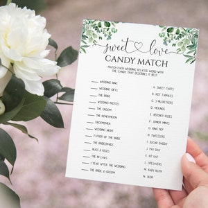 Candy Match Game Bridal Shower Template, Printable Wedding Shower Game, Sweet Love Candy Match, Hen Party Shower Game, Instant Download