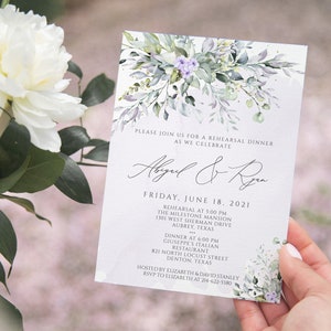 Wedding Rehearsal Dinner Invitation Template, Lavender Succulent Rehearsal Dinner Invitation Printable, Editable Purple Rehearsal Dinner
