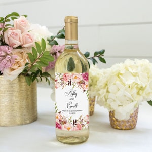 Wine Label Printable, Wine Label Wedding Template, Marsala Wine Label, Blush Pink Floral Wine Label Printable, Printable Burgundy Wine Label