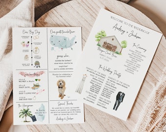 Infographic Wedding Program Template, Church Wedding Ceremony Program, Wedding Day Timeline Program Card, Modern Infographic Program