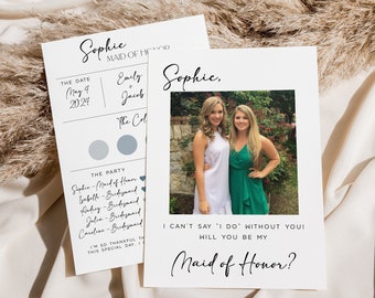 Photo Bridesmaid Proposal Card Template, Will You Be My Bridesmaid Printable, Editable Maid of Honor Proposal Card, Bridesmaid gift box