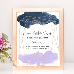 Wedding Signs Template, Unlimited Wedding Signage, Geometric Wedding Signs Printable, Wedding Signs Navy, Lavender, Purple, Gold, 8x10 & 5x7
