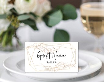 Placecard Template, Placecard Printable, Geometric Gold Placecard Template, Printable Placecards, Gold Glitter Placecards, Modern Placecards