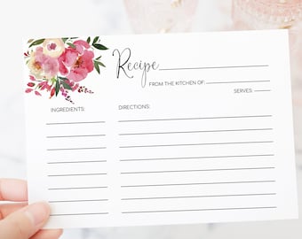 Peony Recipe Card Template: DIY Bridal Shower Game (Digital Download)